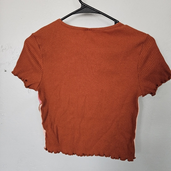 Wild Fable Women's Medium Orange Pink Cream Ribbed Ruffle Trim Crop Top Funky - Picture 5 of 6